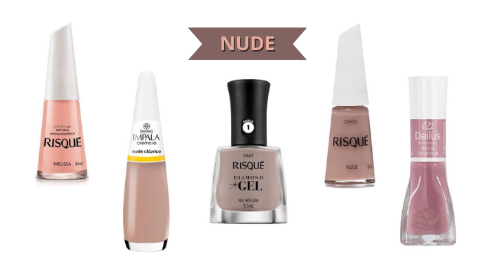 5 esmaltes cor Nude: Esmalte Risqué Natural Melissa 8ml, Esmalte Clássico, Impala Cosmeticos, Nude, Esmalte Risqué Diamond Gel Noz Moscasda, Esmalte Nude, Risqué, 8 Ml, Esmalte Cremoso 203 Festa Surpresa, Dailus, Rosa Escuro, 