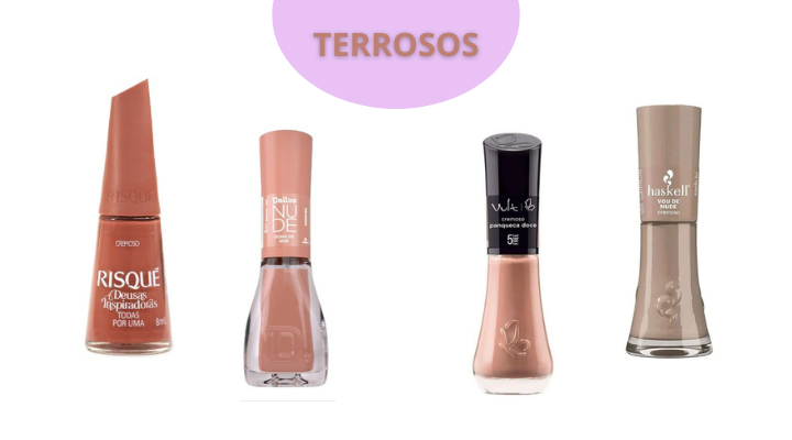 Esmaltes terrosos que combinam com a pele negra: Deusas Inspiradoras Todas Por Uma Nude Terroso, Dona de mim, Panqueca doce, Vou de nude.