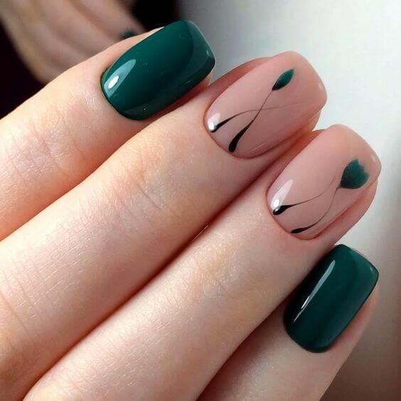 Unhas verdes com folhas