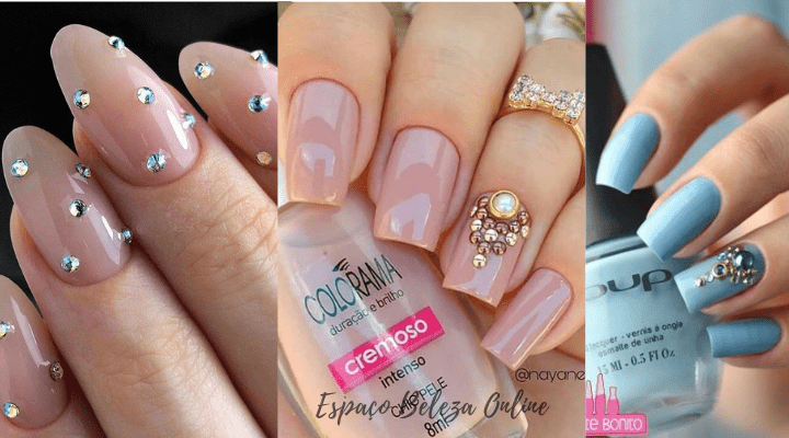 Unhas Decoradas Delicadas com pedrarias e strass