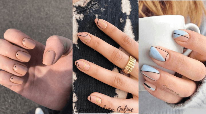 Unhas Decoradas Delicadas minimalistas com pontos, linhas e formas geométricas