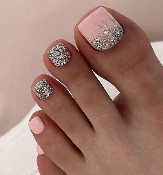 Unhas dos Pés Decoradas com Glitter